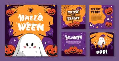 Free vector flat halloween instagram posts collection