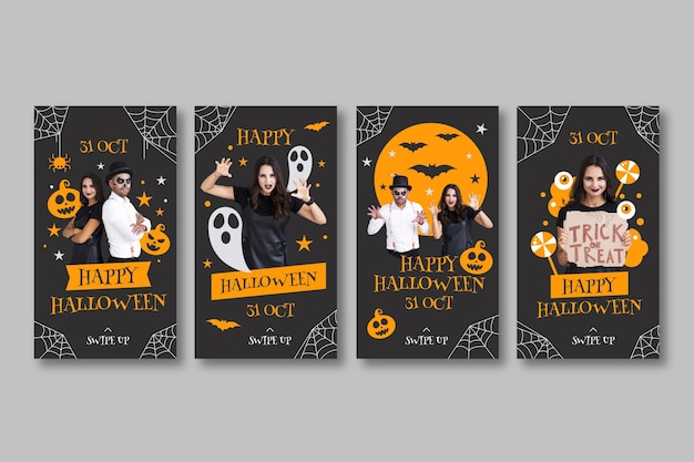 Free vector flat halloween instagram stories collection with photo