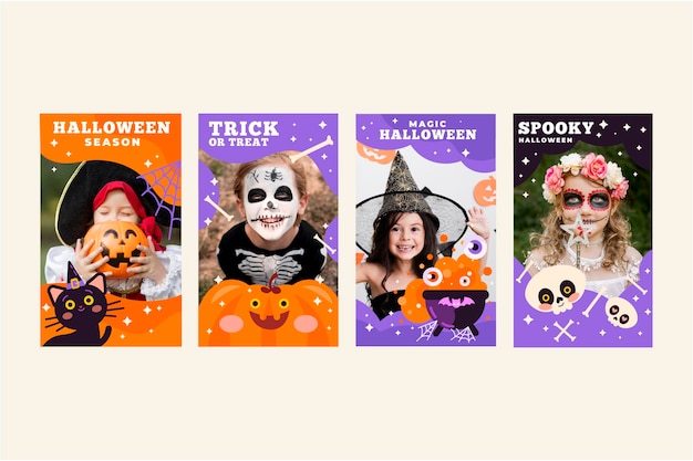 無料ベクター フラットハロウィンinstagramストーリーコレクション