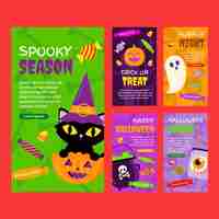 Free vector flat halloween instagram stories collection