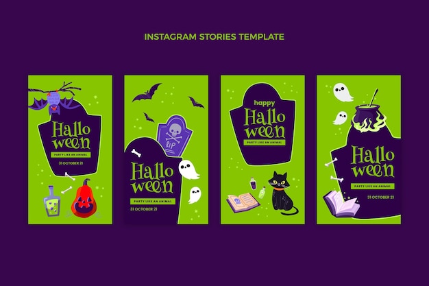 Free vector flat halloween instagram stories collection