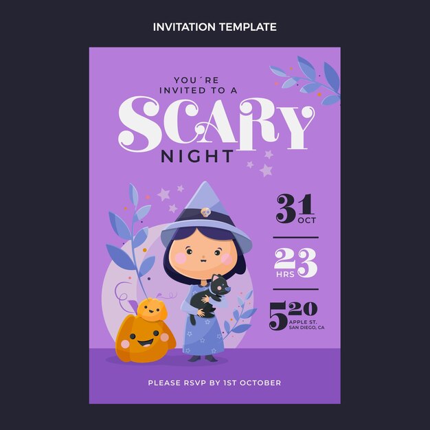 Flat halloween invitation template