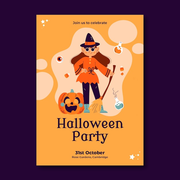 Free vector flat halloween invitation template
