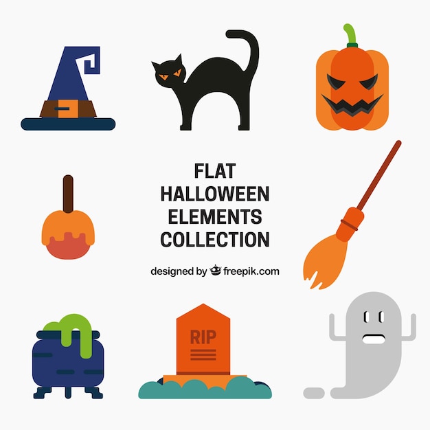 Flat halloween items selection