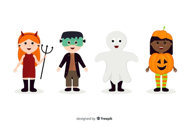 Flat halloween kid collection on white background