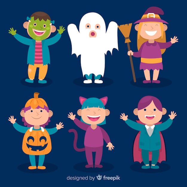 Free vector flat halloween kid collection