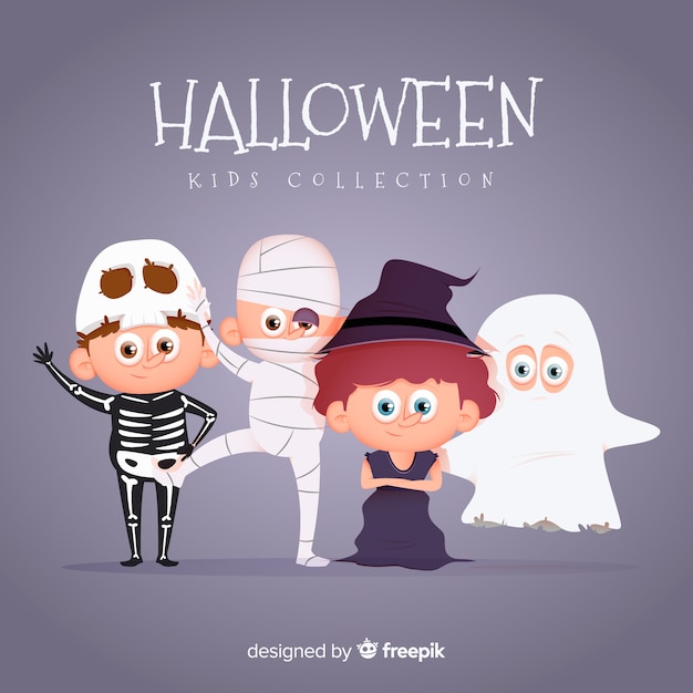 Free vector flat halloween kid collection