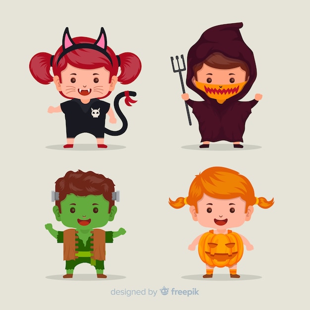 Free vector flat halloween kid collection