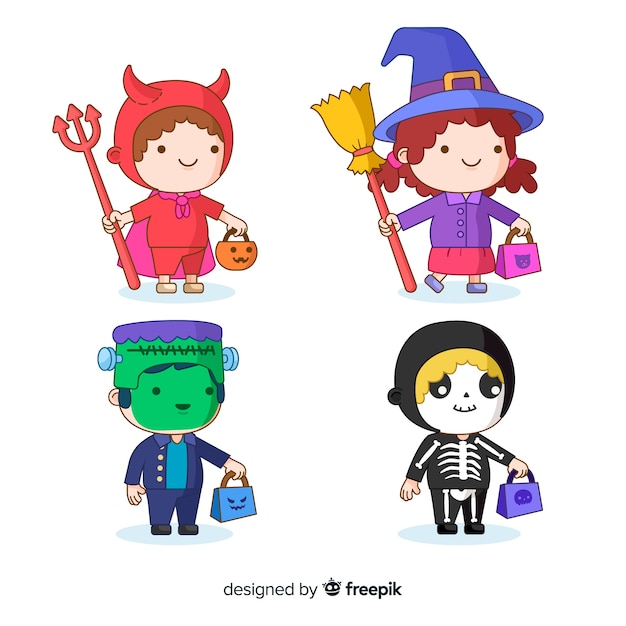 Flat halloween kid collection