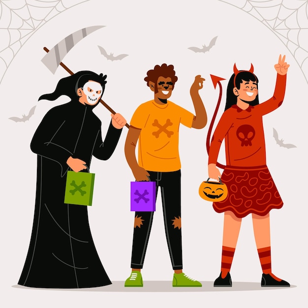 Vettore gratuito collezione di bambini di halloween piatto