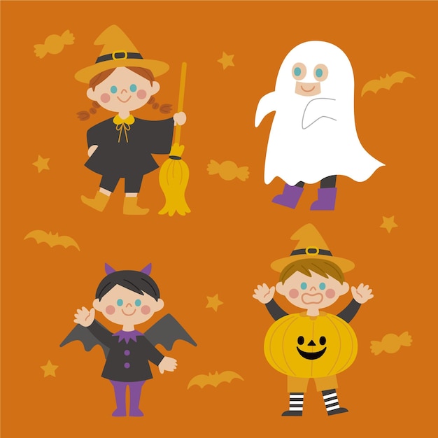 Free vector flat halloween kids collection