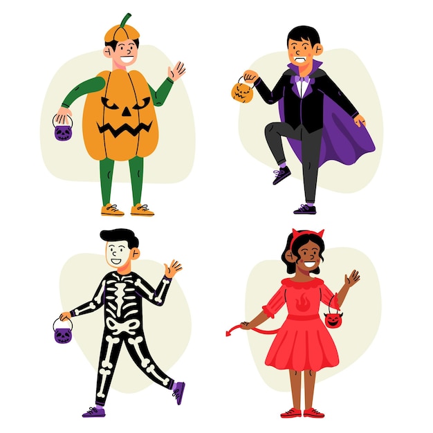 Vettore gratuito collezione piatta per bambini di halloween