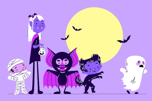 Flat halloween kids collection