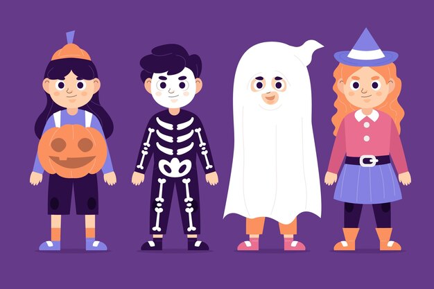 Flat halloween kids collection