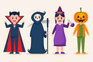 Free vector flat halloween kids collection