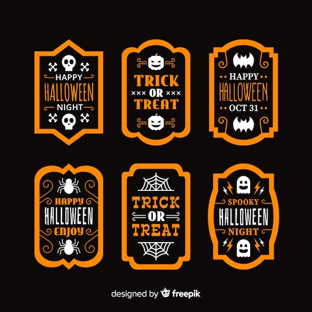 Flat halloween label and badge collection