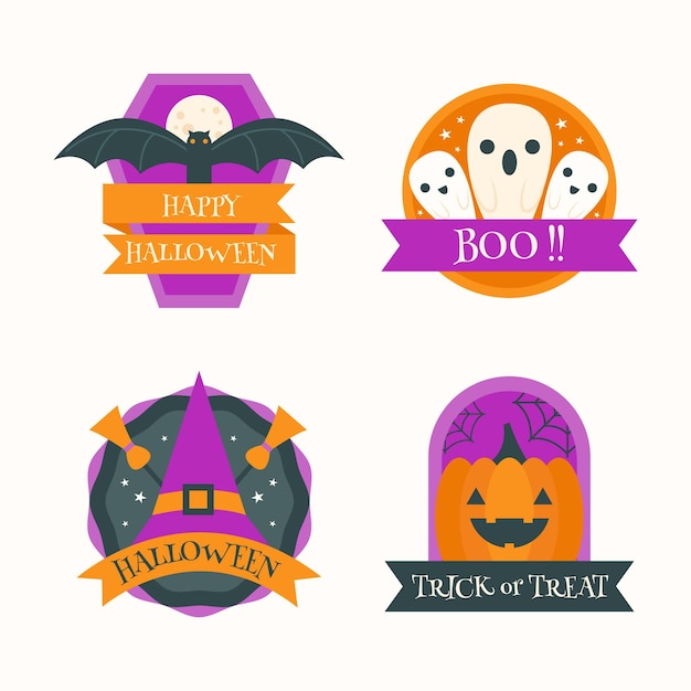 Free vector flat halloween label collection