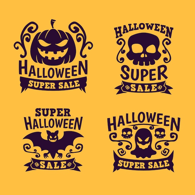 Free vector flat halloween label collection