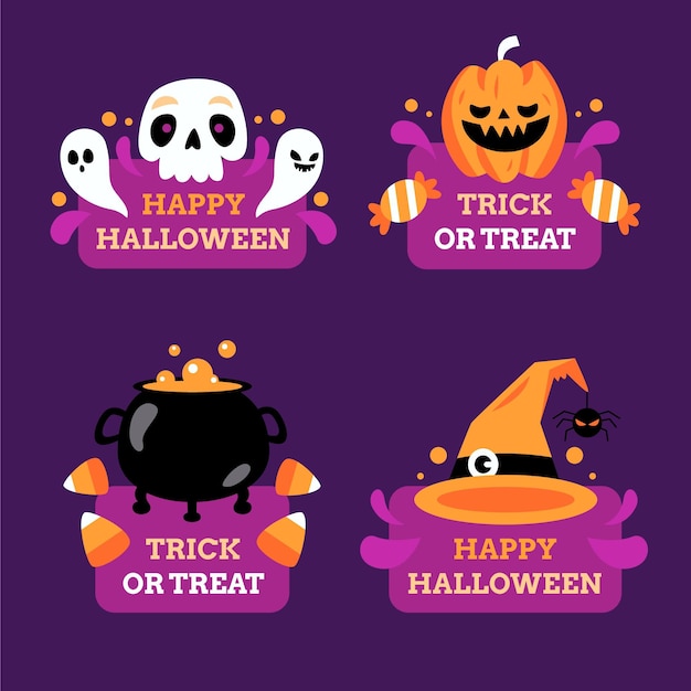 Free vector flat halloween labels collection