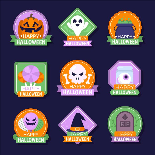 flat halloween labels collection