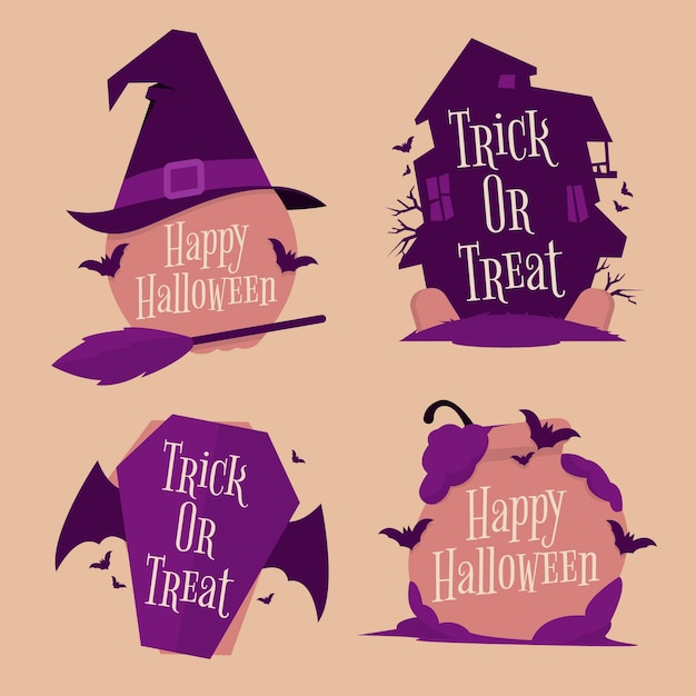 Flat halloween labels collection