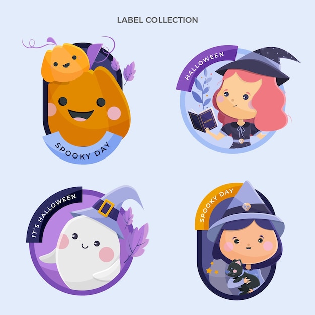 Free vector flat halloween labels collection
