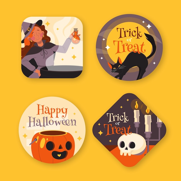 Flat halloween labels collection