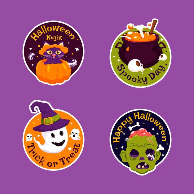 Flat halloween labels collection