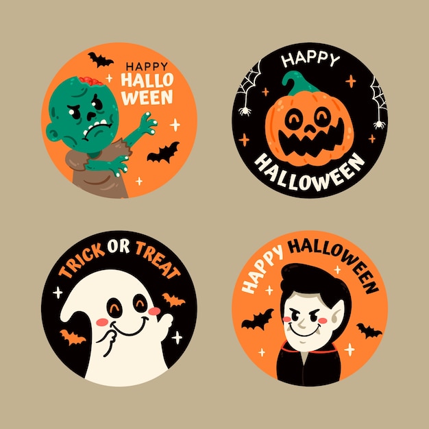 Flat halloween labels collection