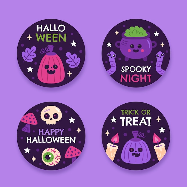 Flat halloween labels collection
