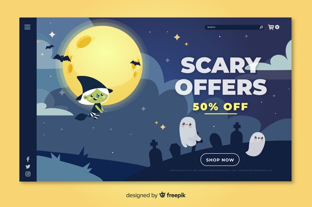 Flat halloween landing page scary festive offers