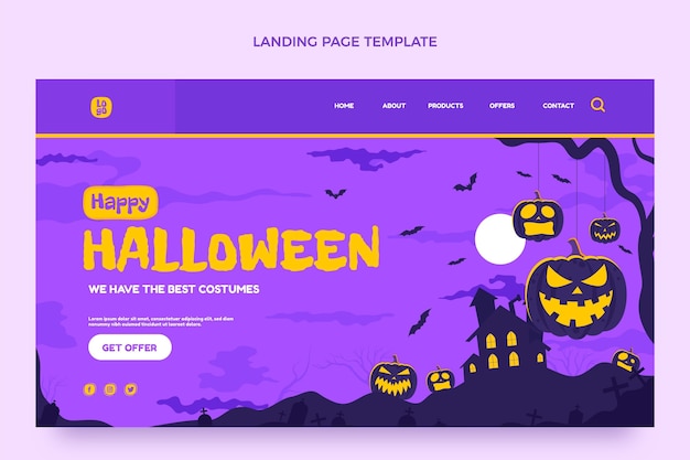Flat halloween landing page template