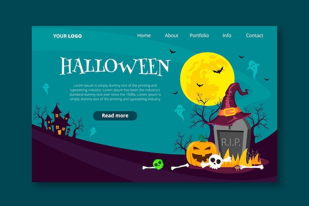 Vettore gratuito modello di pagina di destinazione di halloween piatto