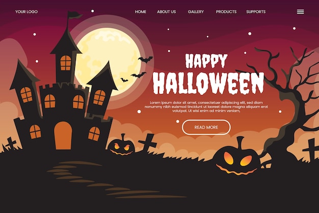 Modello di pagina di destinazione di halloween piatto