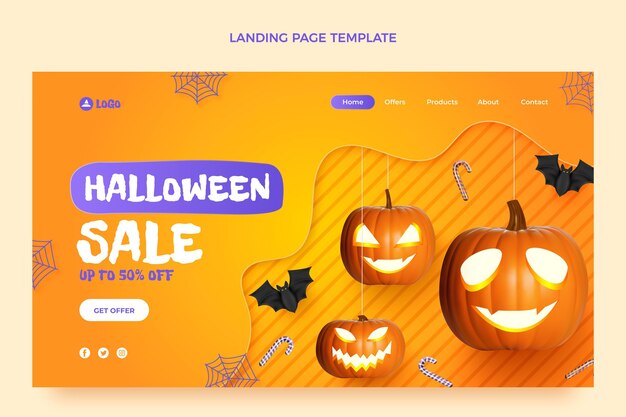 Vettore gratuito modello di pagina di destinazione di halloween piatto