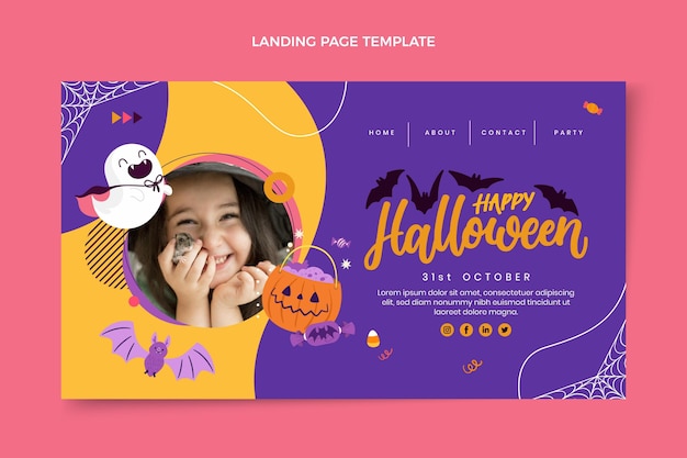 Vettore gratuito modello di pagina di destinazione di halloween piatto