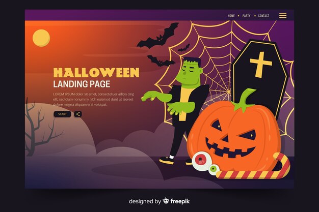 Плоская Хэллоуин целевая страница с зомби и надгробиями