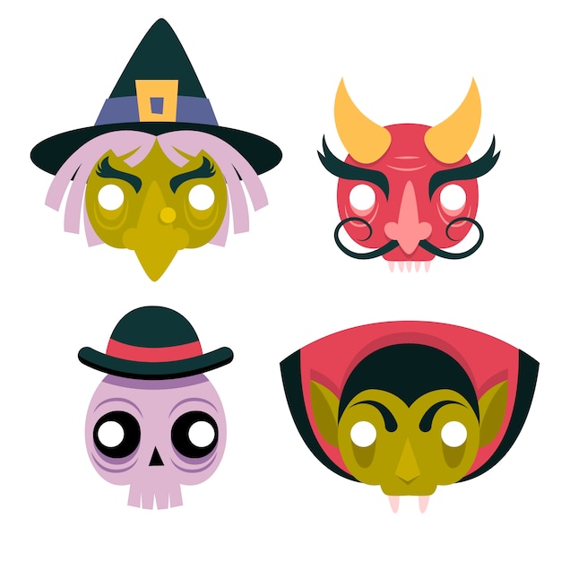 Free vector flat halloween masks collection