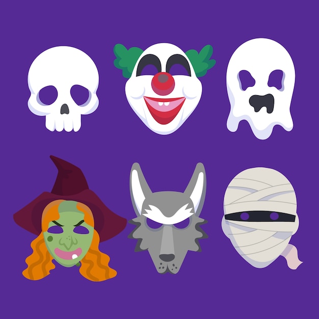 Flat halloween masks collection