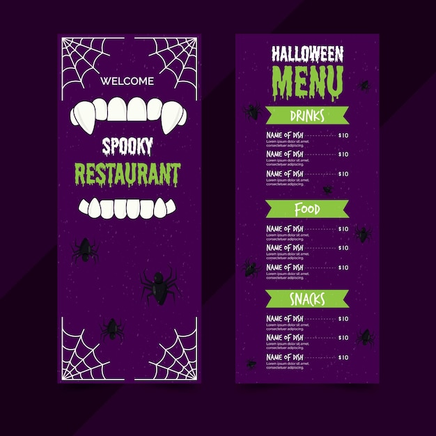 Modello di menu piatto di halloween