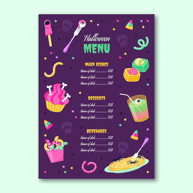 Modello di menu piatto di halloween