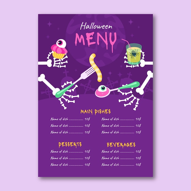Flat halloween menu template