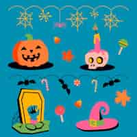 無料ベクター フラットハロウィンオーナメントコレクション