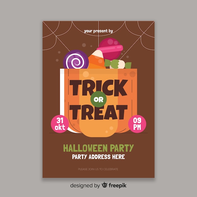 Free vector flat halloween party flyer template