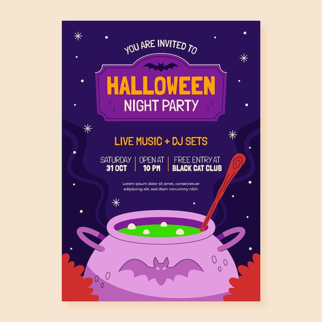 Free vector flat halloween party invitation template