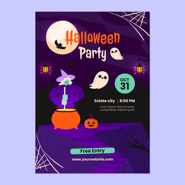 flat halloween party invitation template