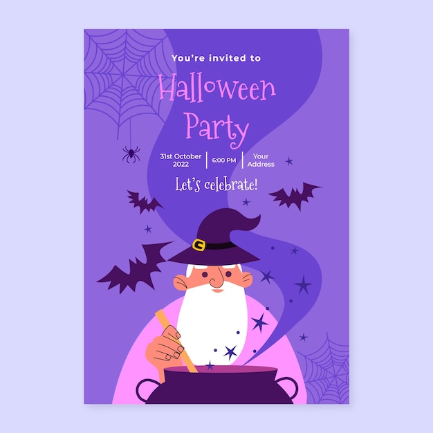 Flat halloween party invitation template