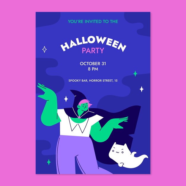 Flat halloween party invitation template