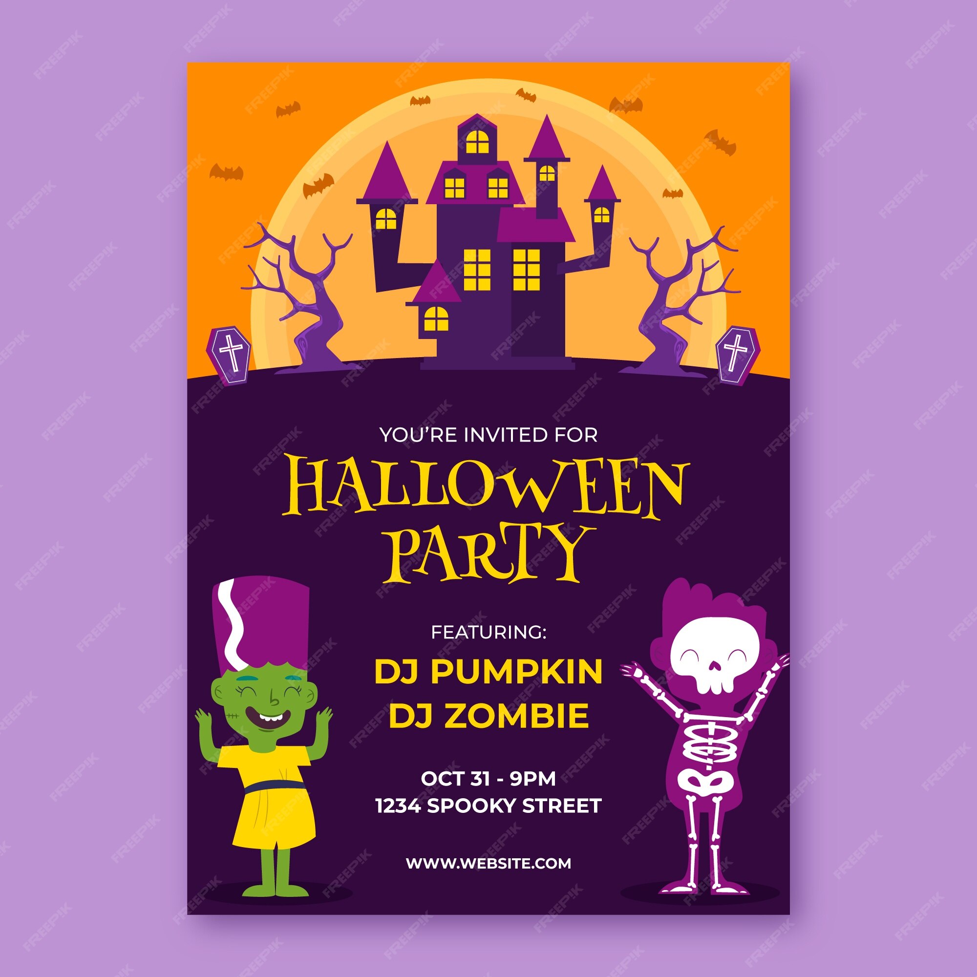 free-vector-flat-halloween-party-invitation-template