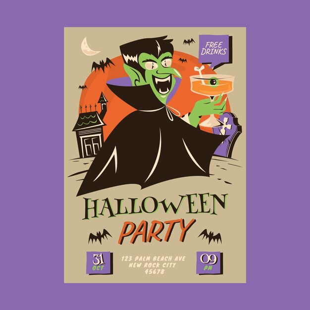 Flat halloween party invitation template